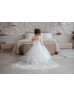 Long Sleeves Ivory 3D Lace Tulle Flower Girl Dress With Detachable Train